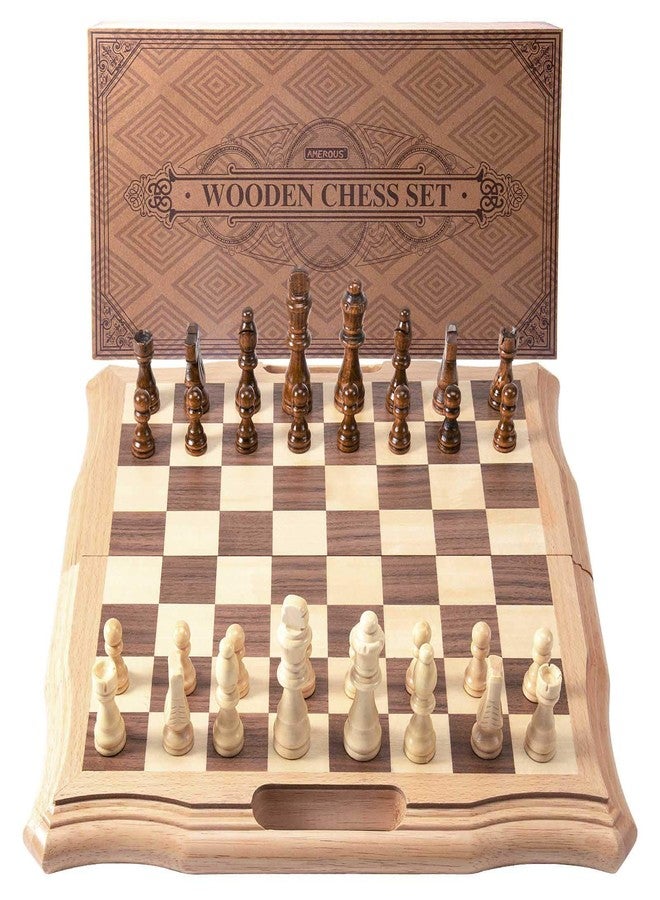 AMEROUS 15.6 inches Magnetic Wooden Chess Set, Handheld Style Chess Board Game Sets with Game Pieces Storage Slots - 2 Extra Queens - Gift Package, Chess for Beginner, Kids and Adults - Image 3